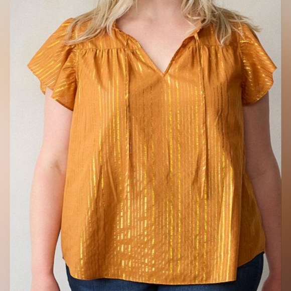 LC Lauren Conrad Tops - Lauren Conrad Ruffle V-Neck Dreamy Gold Top Size XL NWT MSRP $40